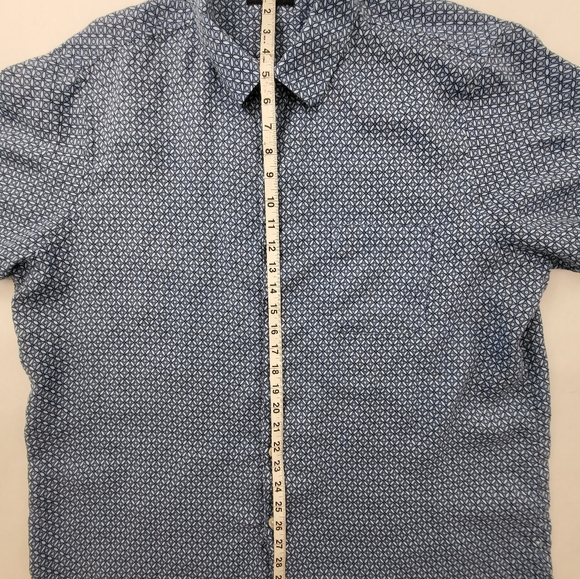 Mens Club Room Luxury Linen Blue White Geo Print Short Sleeve Button Up Sz XXL - Picture 4 of 7